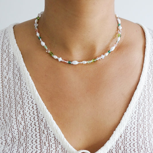 *Nouveauté* Collier billes vintage multi et perles d'eau douce