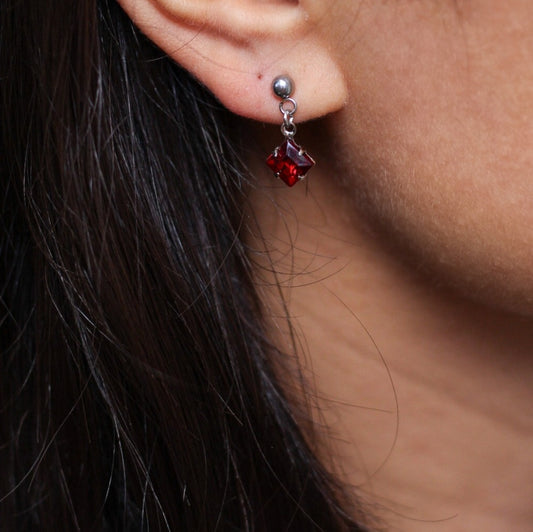 *New* Ivy studs - Ruby red & Stainless steel