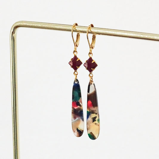 Valerie earrings - Burgundy & multi 18k gold plated (CLEARANCE)