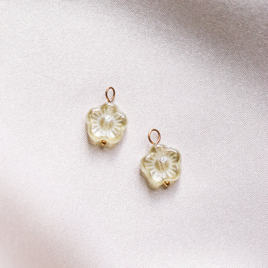 Vintage czech glass floral charms - Butter yellow