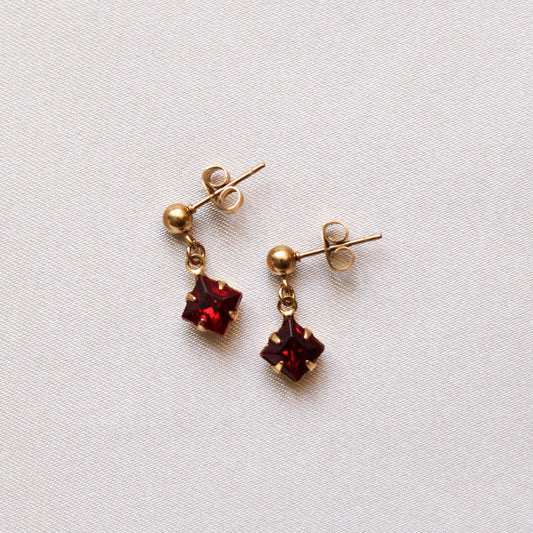 *New* Ivy studs - Ruby red & 18k gold plated