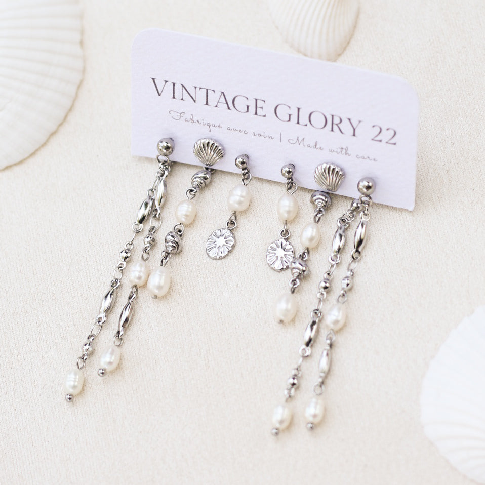 Boucles d'oreilles Ariel 2 en 1 - Acier inoxydable