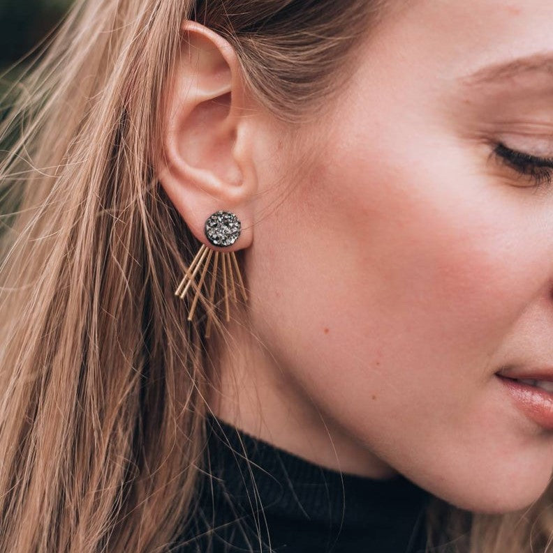 Julia ear jackets - Charcoal 18k gold plated