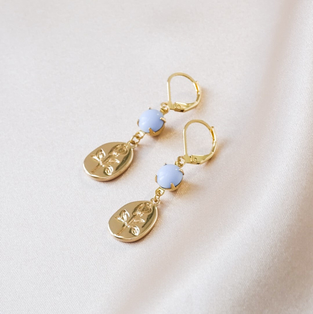 Rosie earrings - Dusty blue 18k gold plated (CLEARANCE)