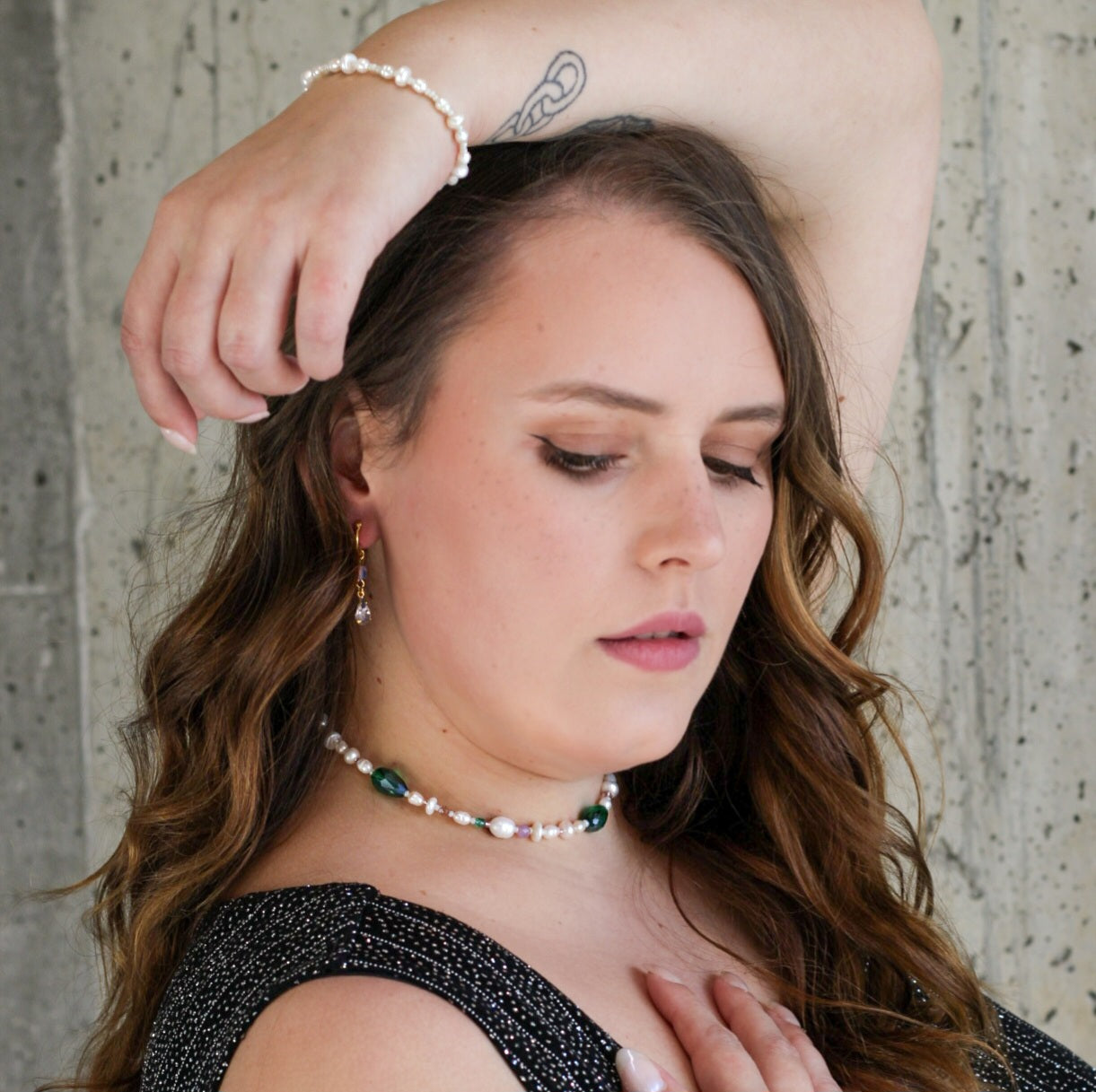 *New* Priscilla pearls & glass evening necklace - Green