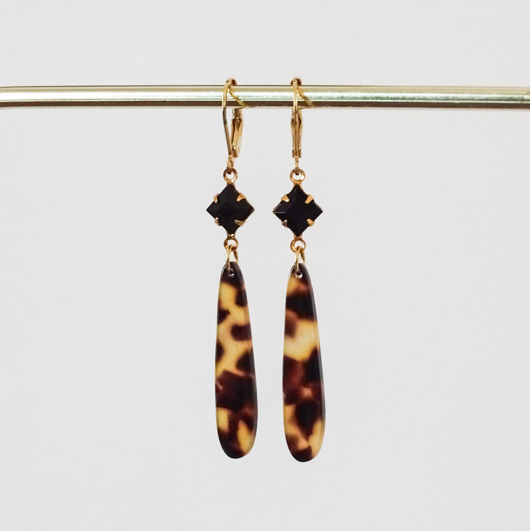 Valerie earrings - Black & tortoise 18k gold plated (CLEARANCE)