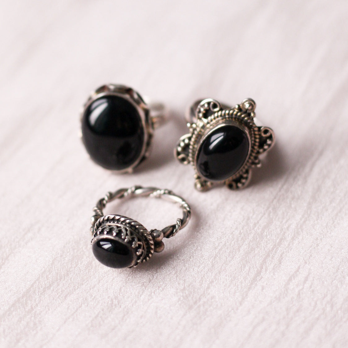 *Pre-loved* Assorted 925 sterling silver genuine onyx gothique rings