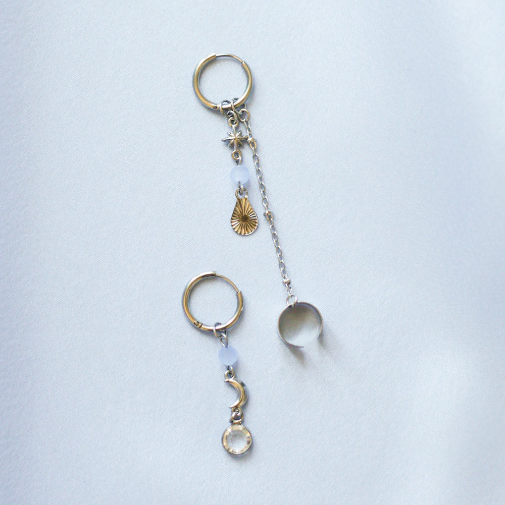 Luna boucles d'oreille asymétrique - Acier inoxydable