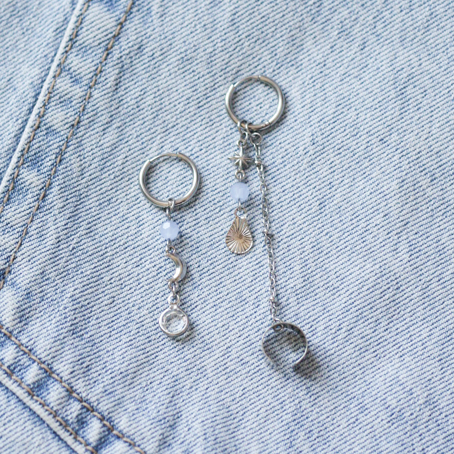 Luna boucles d'oreille asymétrique - Acier inoxydable