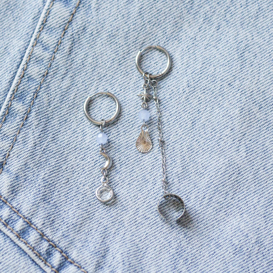 Luna boucles d'oreille asymétrique - Acier inoxydable