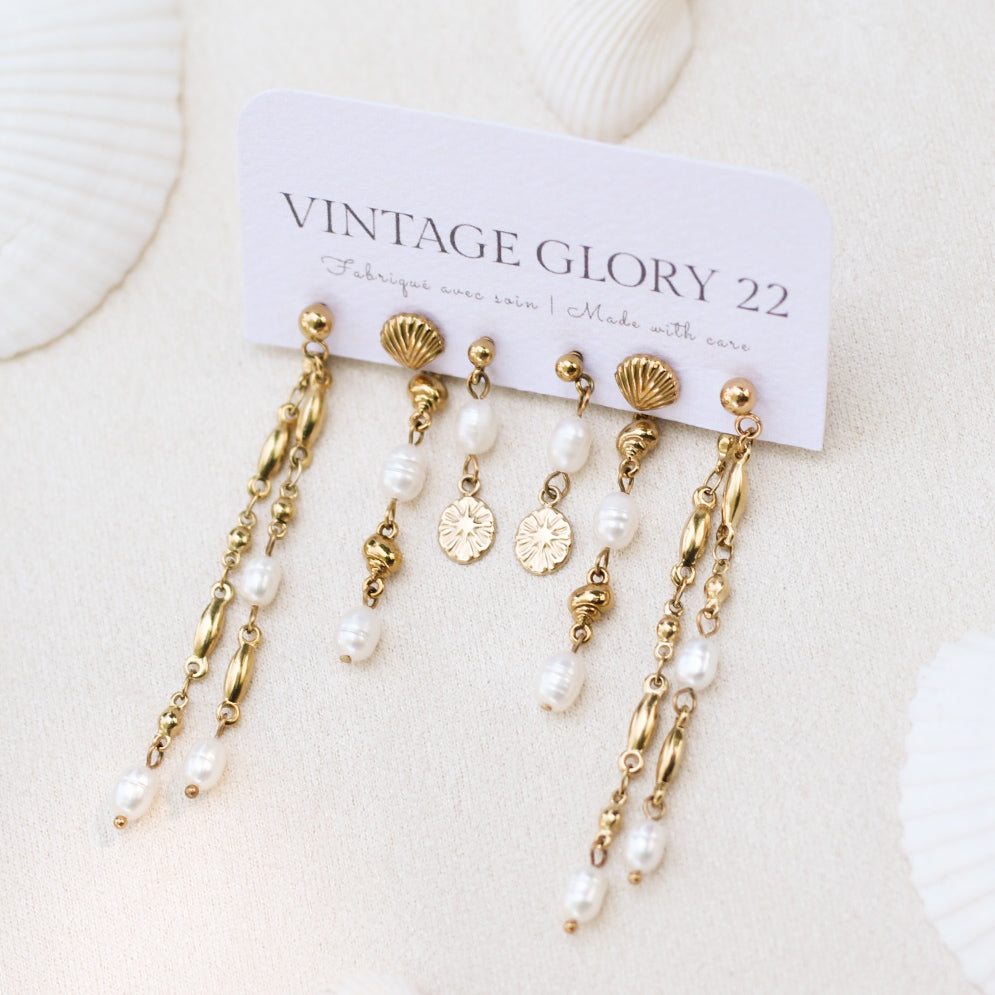 Ariel 2 in 1 shell earrings - 18k gold plated