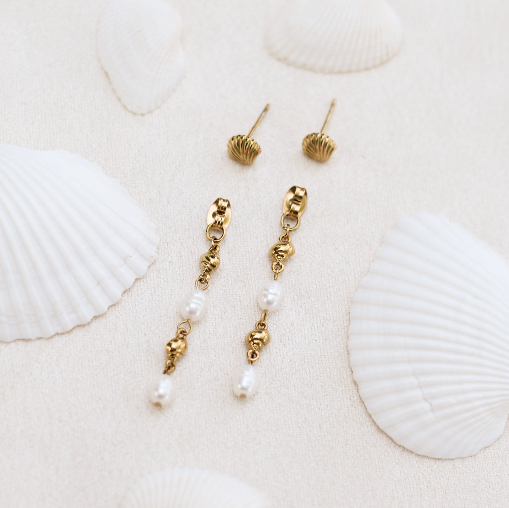 Boucles d'oreilles trio sirène - Plaqué or 18 carats
