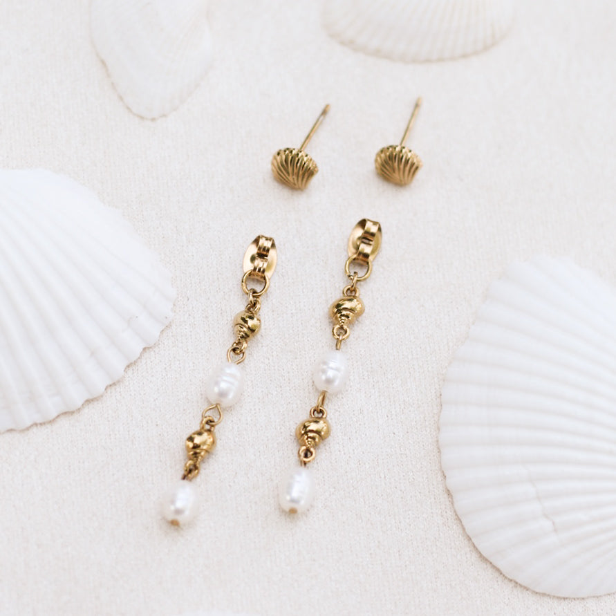 Ariel 2 in 1 shell earrings - 18k gold plated