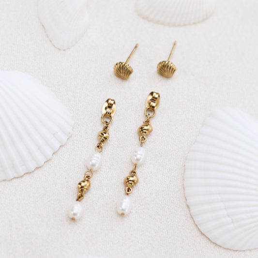 Boucles d'oreilles Ariel 2 en 1 - Plaqué or 18 carats
