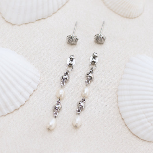 Ariel 2 in 1 shell earrings - Stainless steel