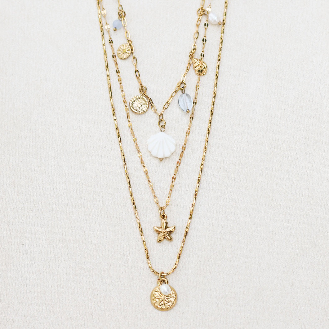Mermaid necklace trio set - 18k gold plated