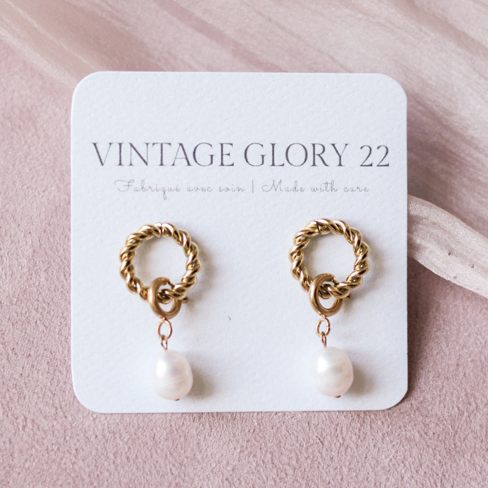 Boucles d’oreilles Lucy 2 en 1 - plaqué or 18 carats